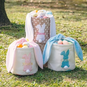Kids Easter Basket, Custom Embroidered Easter Basket, Easter Bunny Tail Bag for Boy & Girl, Bunny Baskets for Easter Gifts Holliday Gift