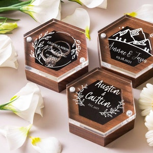 Personalized Wedding Ring Box Ring Bearer with Acrylic Lid & Wood Base Engraved Ring Box for Engagement Wedding Ceremony Keepsake Box image 5