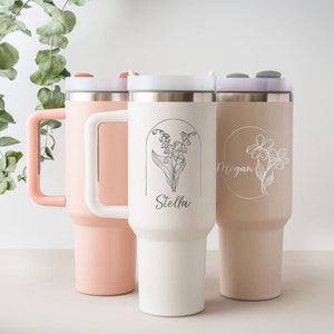 Custom 40oz Tumbler with Handle & Straw Personalized Travel Cup Birth Flower Tumbler Gifts for Best Friend Gym Cup for Her image 9