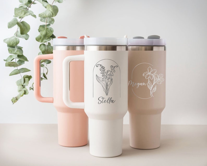 Custom 40oz Tumbler with Handle & Straw Personalized Travel Cup Birth Flower Tumbler Gifts for Best Friend Gym Cup for Her image 9