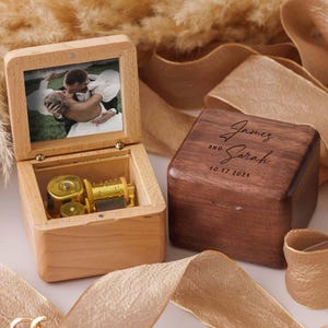 Personalized Music Box in Maple and Walnut, Custom Engraved Wood Music Box, Couple Anniversary Gifts, Music Gifts for Family