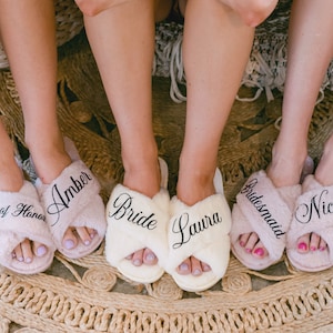 Bride Bridesmaid Slippers | Bachelorette Party | Bridal Shower Gift | Bridesmaid Gift | Holiday Gifts for Best Friend | Maid of Honor Gifts