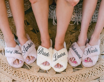 Bride Bridesmaid Slippers | Bachelorette Party | Bridal Shower Gift | Bridesmaid Gift | Holiday Gifts for Best Friend | Maid of Honor Gifts