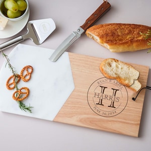 Monogrammed Wood Cutting Board, Custom Serving Tray, Marble Coaster Set