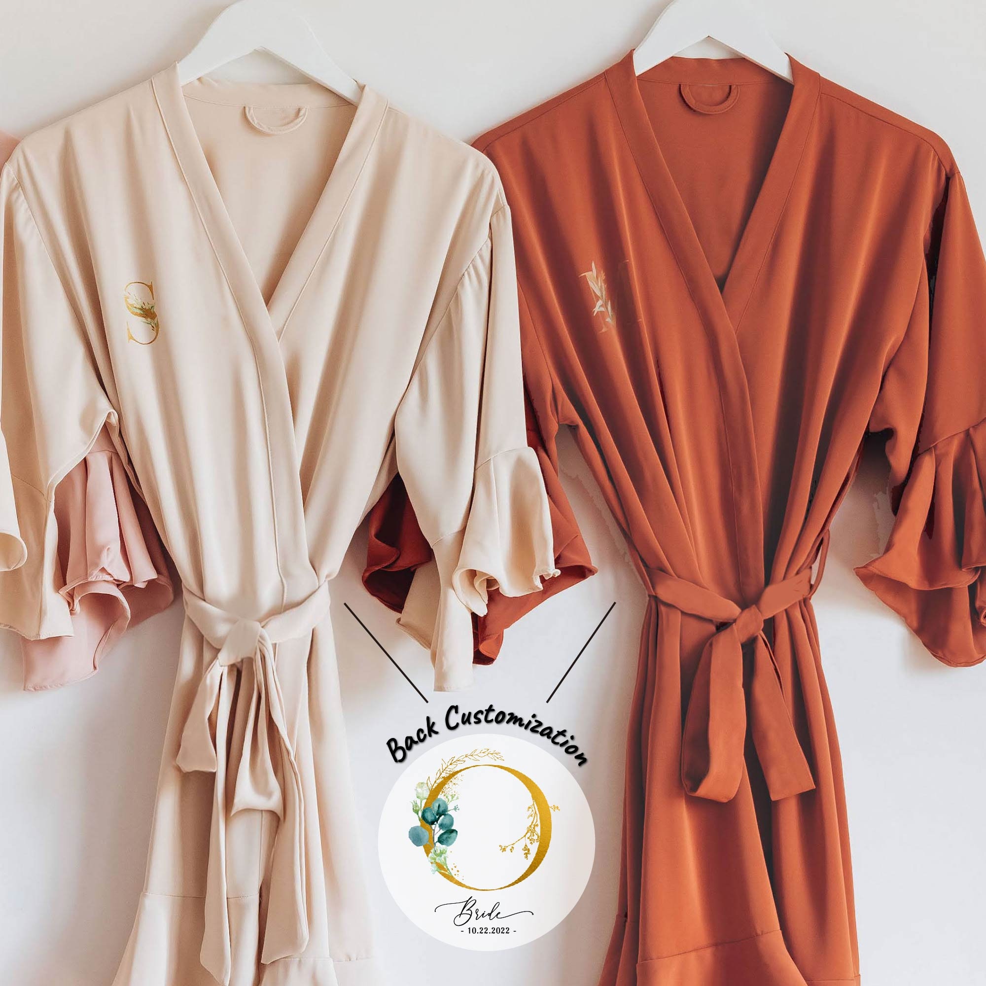 Personalized Bride Bridesmaid Robes, Birth Flower Ruffle Robes, Satin Wedding Robe, Rose Bridal Robe, Bridesmaid Proposal, Bridal Shower