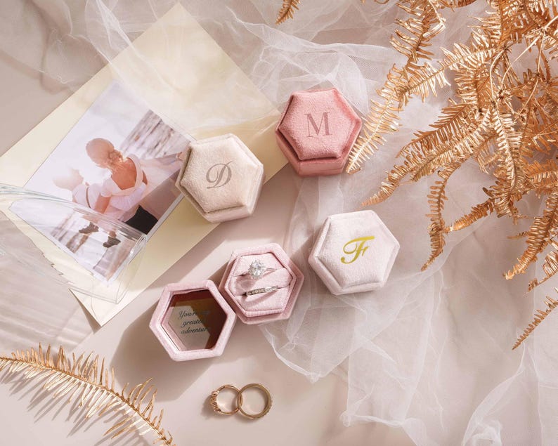 Personalized Velvet Ring Box, Wedding Gift, Detail Photography, Anniversary Gift, Engagement Ring Box, Proposal Ring Bearer [N] image 11