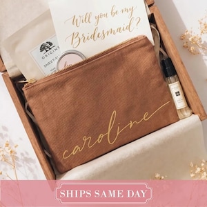Monogrammed Cotton Canvas Toiletry Bag: Gold Writing Cosmetic Organizer