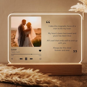 Personalized Song Code Night Light, Custom LED Photo Plaque with Love Lyrics, Music Code Gift for Couple, Unique Gift for Music Lovers