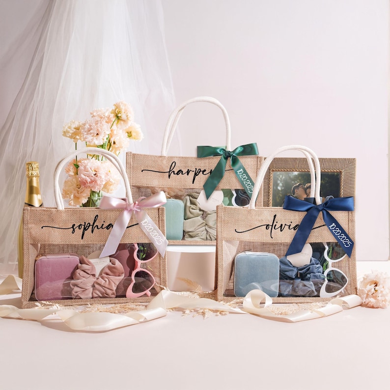 Sac en toile de jute personnalisé, sac pour demoiselles d'honneur, sac de plage, cabas, sac en paille, demande en mariage, cadeau de mariage, sac en jute, cadeau pour elle image 7