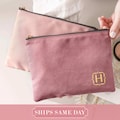 Monogrammed Cotton Canvas Toiletry Bag: Gold Writing Cosmetic Organizer