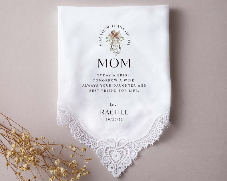Custom Wedding Handkerchief Mother of the Groom Personalized Lace Handkerchief Wedding Day Gift Father of Bride, Groom zdjęcie 9