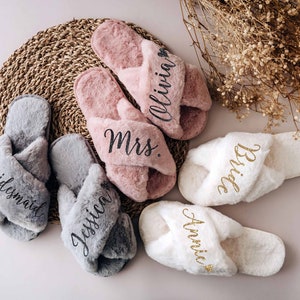 Fluffy Bride Bridesmaid Slippers Bachelorette Party Bridesmaid Gifts Proposal Bridal Shower Bridal Party Gift Gift for Her image 4