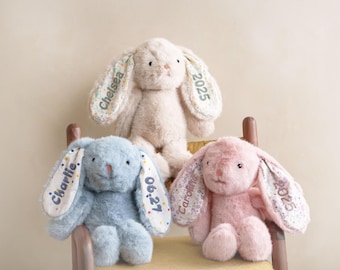 New Mom Gifts, Custom Stuffed Animal, Personalized Plush Bunny with Embroideried Name Ears