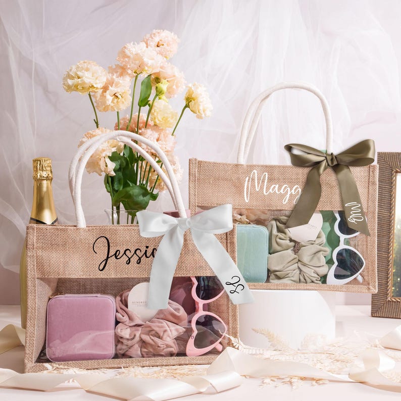 Sac en toile de jute personnalisé, sac pour demoiselles d'honneur, sac de plage, cabas, sac en paille, demande en mariage, cadeau de mariage, sac en jute, cadeau pour elle image 6