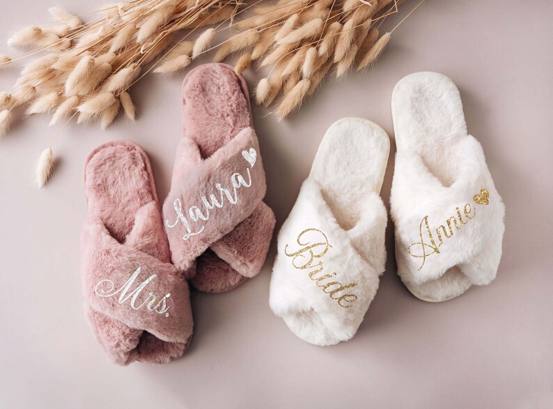 Fluffy Bride Bridesmaid Slippers | Bachelorette Party | Custom Wedding Gifts | Bridesmaid Gifts | Bridal Shower |  Bridesmaid Proposal 