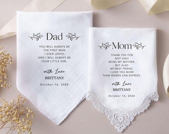 Personalized Wedding Handkerchief, Custom Lace Handkerchief for Mother of Bride, Bridal Handkerchief, Wedding Day Gift for him