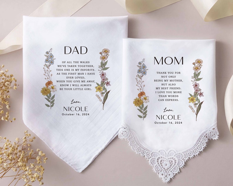 Custom Wedding Handkerchief Mother of the Groom Personalized Lace Handkerchief Wedding Day Gift Father of Bride, Groom zdjęcie 7