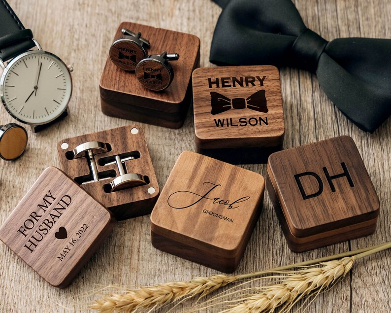 Groomsmen Gift Cufflinks Personalized Wooden Cufflinks Etsy