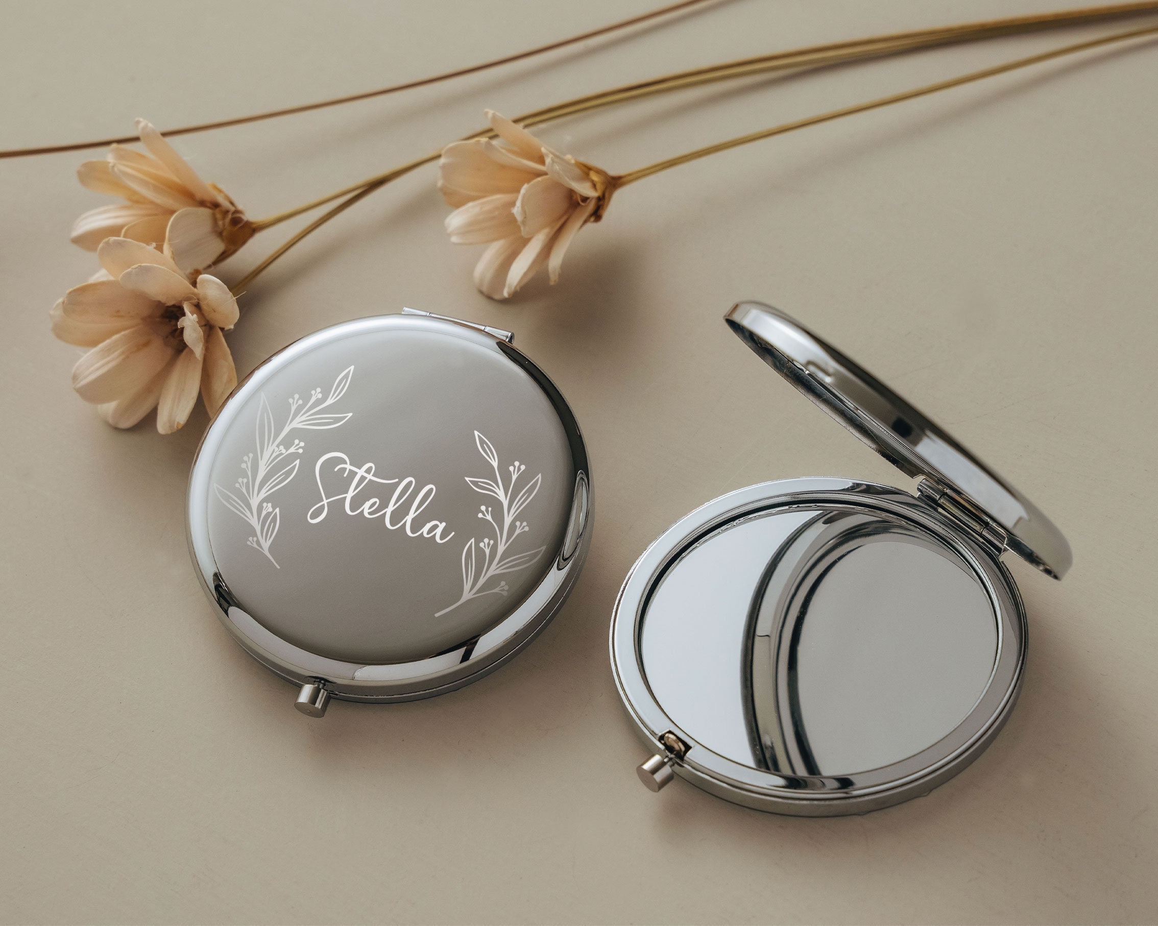  WEDDINGSTAR Custom Engraved Faux Leather Personalized Compact  Mirror, Gold - Initial Monogram : Beauty & Personal Care