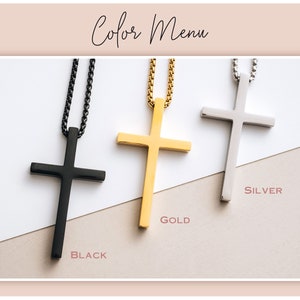 Personalized Cross Necklace Black Silver Gold Cross Pendant Necklace Vaelentines Day Gifts for Him Anniversary Gift Baptism Gifts image 2