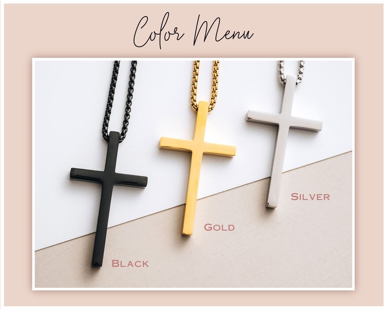 Personalized Cross Necklace Black Silver Gold Cross Pendant Necklace Vaelentines Day Gifts for Him Anniversary Gift Baptism Gifts image 2