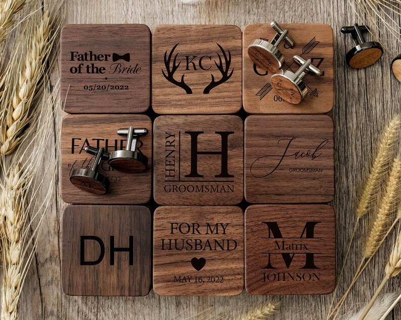 Groomsmen Gift Cufflinks Personalized Wooden Cufflinks Etsy