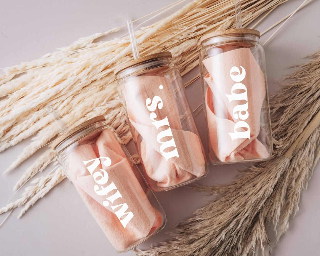 Personalized Glass Cup Mrs Gift Bride Gift Custom Glass Can Bridesmaid ...