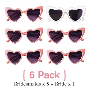 Bachelorette Party Favors, Pink Heart Sunglasses, Bridesmaid Gifts, Bridesmaid Proposal, Set of 6 Bridal Heart Shaped Sunglasses For Women