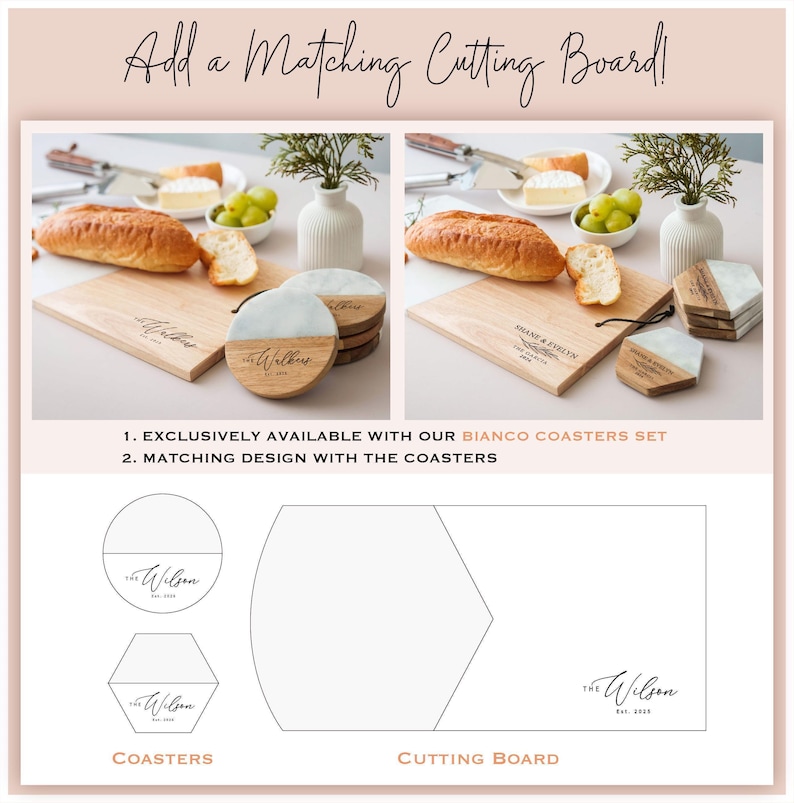 Bridal Shower Gift, Personalized Coasters, Housewarming Gifts, Custom Coaster Set, Marble and Wood image 9