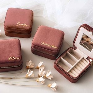 Custom Velvet Travel Jewelry Case Bridesmaid Gifts Proposal Valentines Day Gift Personalized Italian Velvet Jewelry Box Bridal Party image 10