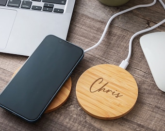 Personalized Bamboo Wireless Charger | Custom Wooden Wireless Charger | Boyfriend Birthday Gifts | Gifts for Dad & Mom | Best Friend Gifts