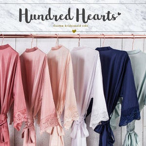 Silky Lace Robe Bridesmaid Robes Bridal Party Robes Bridesmaid Gifts Hundred Hearts Bachelorette Party Gifts Maid of Honor Gifts image 1