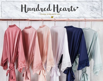 Silky Lace Robe | Bridesmaid Robes | Bridal Party Robes | Bridesmaid Gifts | Hundred Hearts | Bachelorette Party Gifts | Maid of Honor Gifts