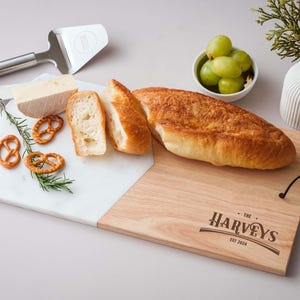 Custom Serving Tray, Wood Cutting Board, Marble Coaster Set: Wedding, Housewarming, Christmas image 3