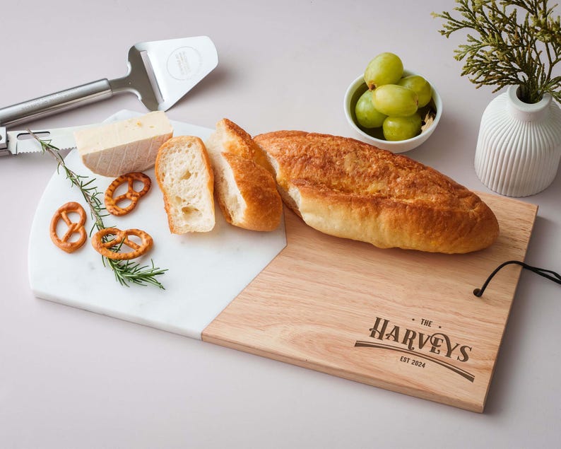 Custom Serving Tray, Wood Cutting Board, Marble Coaster Set: Wedding, Housewarming, Christmas image 3