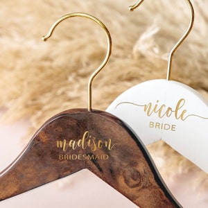 Personalized Gold Hook Bride Hanger for Wedding Dress Custom Gold Name Engraved Wooden Hanger Bridesmaid, Maid of Honor Gifts image 8