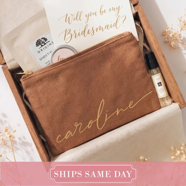 Monogrammed Cotton Canvas Toiletry Bag: Gold Writing Cosmetic Organizer