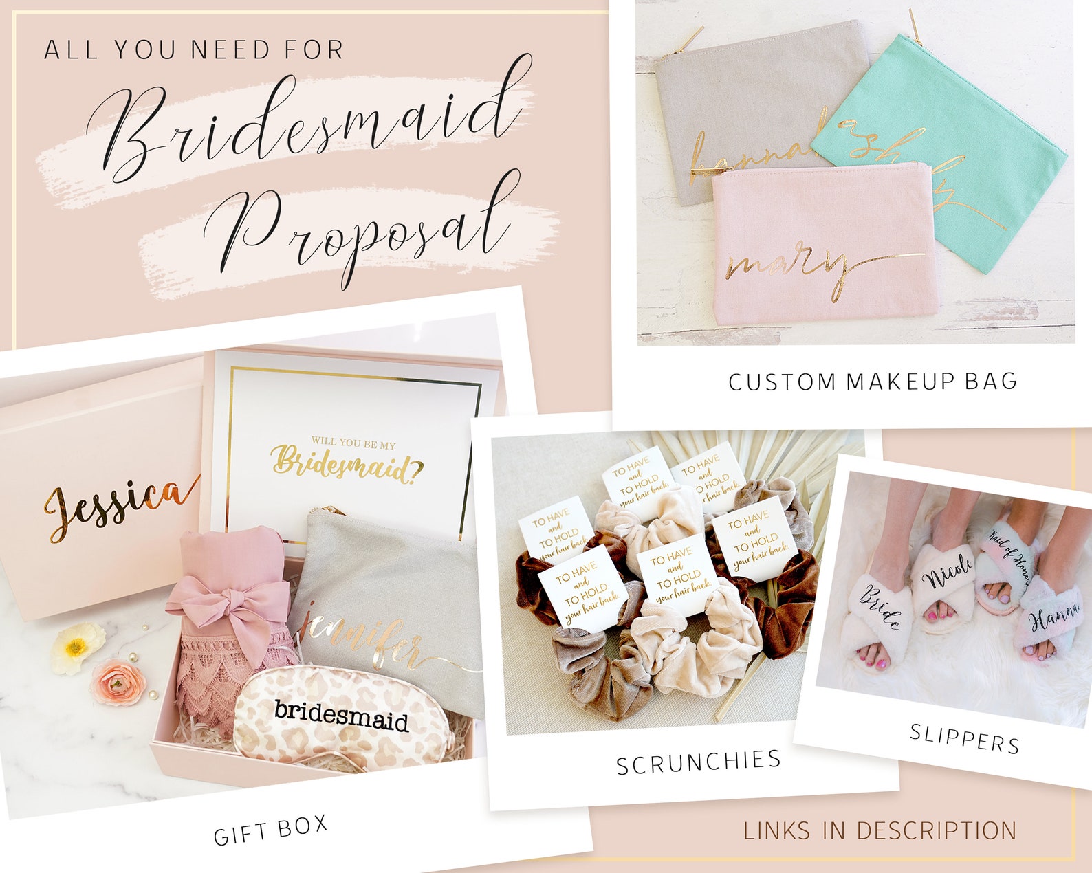 Personalized Bridesmaid Hair Tie Bridesmaid Proposal Custom Initial