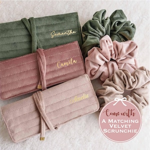 Personalisierte Reise Schmuckrolle, Samt Schmuckrolle Fall, Brautparty Geschenk für Schwester, Hochzeitsbevorzugung, Brautjungfer Urlaubsgeschenk für Frau