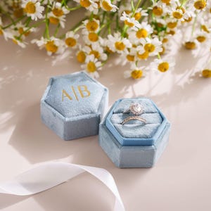 Personalized Velvet Ring Box, Wedding Gift, Detail Photography, Anniversary Gift, Engagement Ring Box, Proposal Ring Bearer [N] image 7