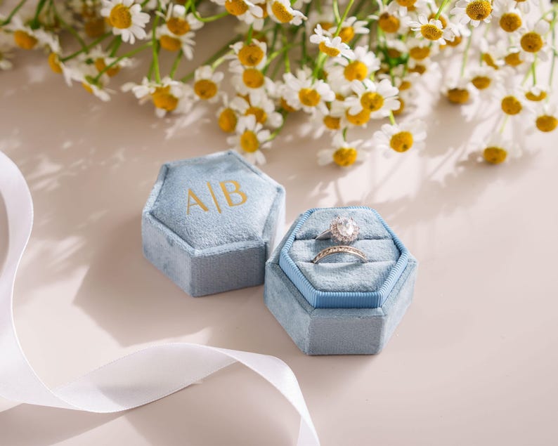 Personalized Velvet Ring Box, Wedding Gift, Detail Photography, Anniversary Gift, Engagement Ring Box, Proposal Ring Bearer [N] image 7
