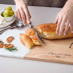 Custom Serving Tray, Wood Cutting Board, Marble Coaster Set: Wedding, Housewarming, Christmas image 8