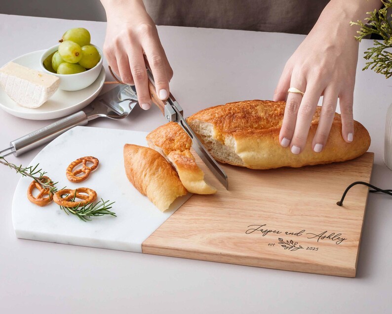 Custom Serving Tray, Wood Cutting Board, Marble Coaster Set: Wedding, Housewarming, Christmas image 8