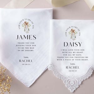 Custom Handkerchief, Personalized Hankies Gift for Father and Mother of the Groom or Bride