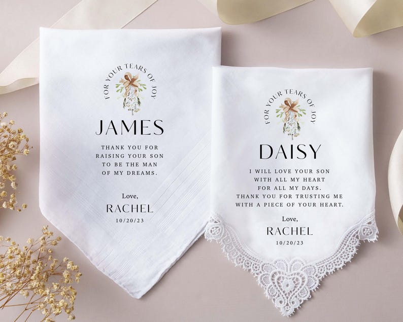 Father, Mother of Bride Handkerchief, Personalized Wedding Handkerchief, Gift for Father of Bride, Father of the Groom Gift image 6