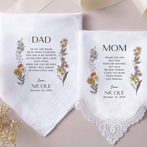 Father, Mother of Bride Handkerchief, Personalized Wedding Handkerchief, Gift for Father of Bride, Father of the Groom Gift image 8