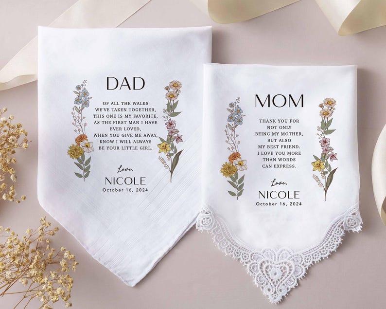 Father, Mother of Bride Handkerchief, Personalized Wedding Handkerchief, Gift for Father of Bride, Father of the Groom Gift image 8