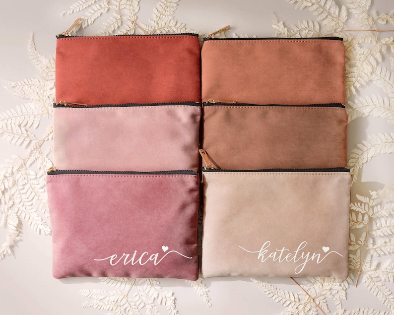 Personalized Makeup Bag with Gold Name, Bridesmaid Proposal Gift, Custom Canvas Cosmetic Pouch, Bachelorette Party Favors [MUB-0105] image 17