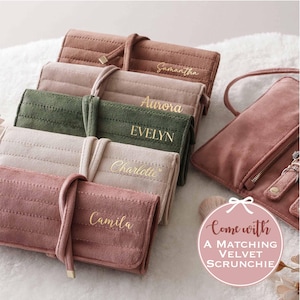 Personalized Velvet Jewelry Roll, Monogram Travel Jewelry Organizer, Bridesmaid Proposal Gift, Wedding Favor, Mother's Day Gift for Her