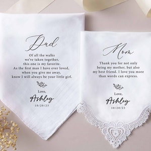 Custom Wedding Handkerchief Mother of the Groom Personalized Lace Handkerchief Wedding Day Gift Father of Bride, Groom zdjęcie 5